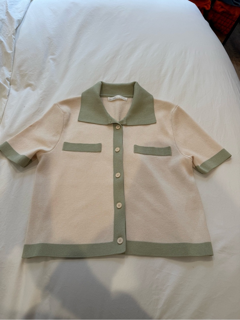 OAK + FORT Cream Knit Button Top XS